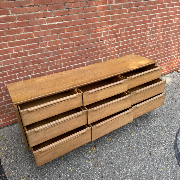 Mid-Century Modern Walnut 9-Drawer Lowboy Dresser with Mirror