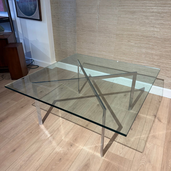 Vintage Mid-Century Modern Barcelona Style Chrome & Glass Coffee Table