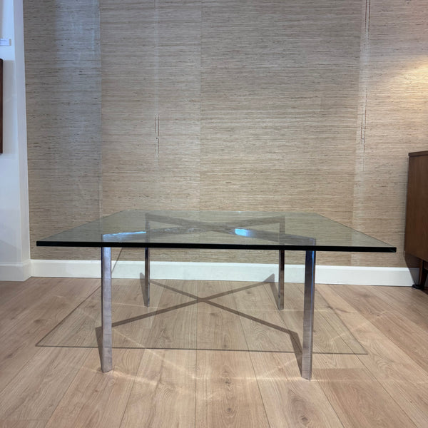 Vintage Mid-Century Modern Barcelona Style Chrome & Glass Coffee Table