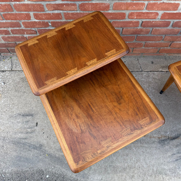 Pair of Vintage Lane "Acclaim" Series Walnut Two-Tier Step End Tables