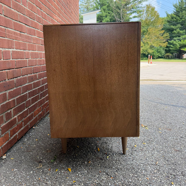 Mid-Century Modern Walnut 9-Drawer Lowboy Dresser with Mirror