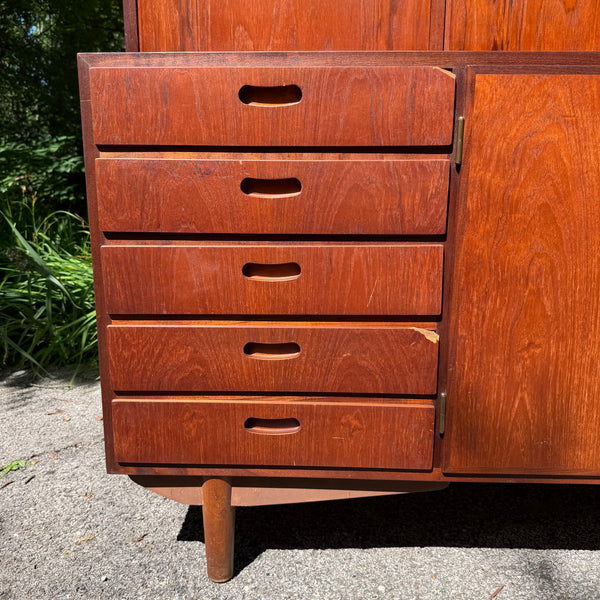 Danish Modern Two-Piece Bookshelf with Drop-Down Secretary Desk Top