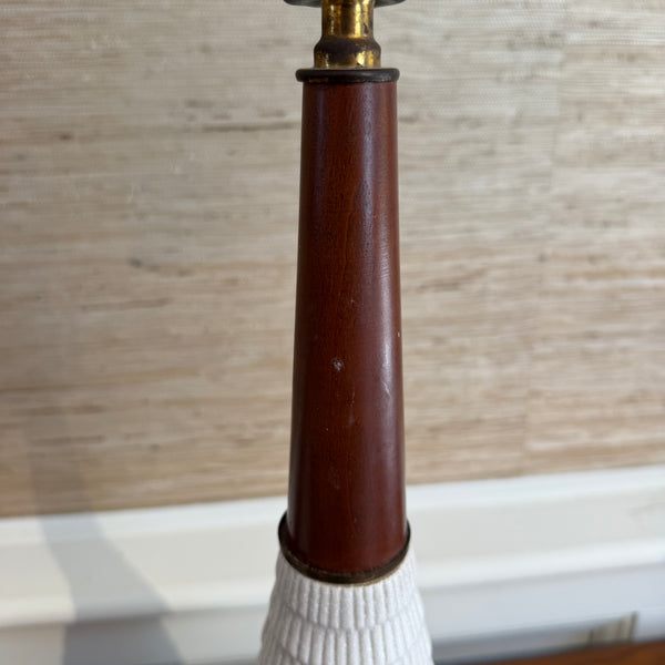 Pair of Mid-Century Modern Ceramic Walnut & Chrome Table Lamps