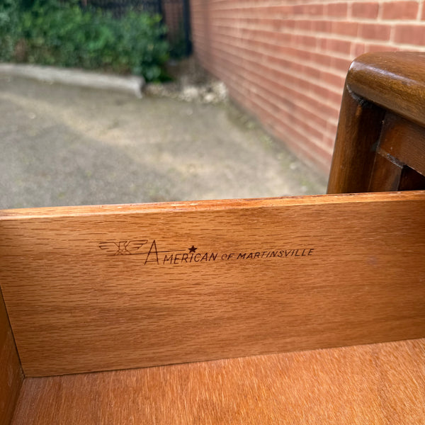 American of Martinsville Walnut Lowboy Dresser with Mirror