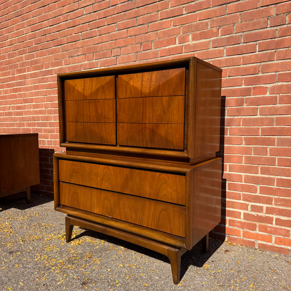 United Furniture Diamond Mid-Century Modern Walnut Highboy Dresser
