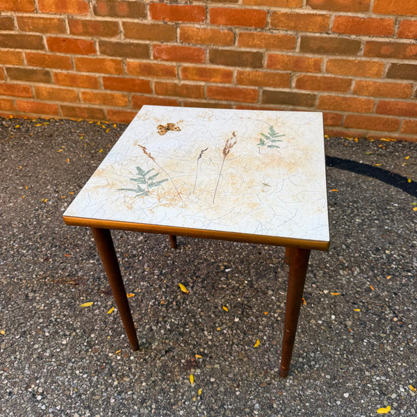 Vintage Mid-Century Modern Botanical Butterfly Laminate Side Table