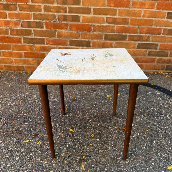 Vintage Mid-Century Modern Botanical Butterfly Laminate Side Table