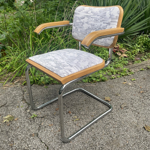 Set of 6 Vintage Cesca Style Chrome & Upholstered Cantilever Dining Chairs