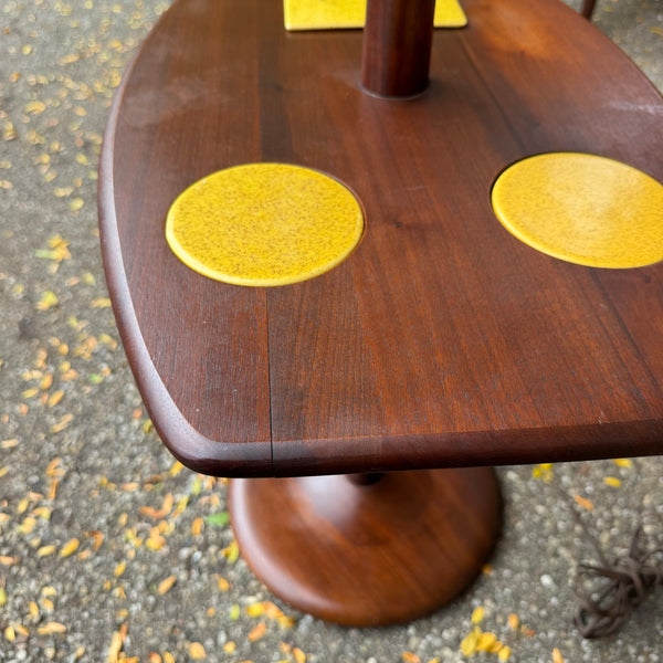Vintage Mid-Century Modern Walnut Laurel-Style Floor Lamp Table with Ceramic Ashtray & Coasters