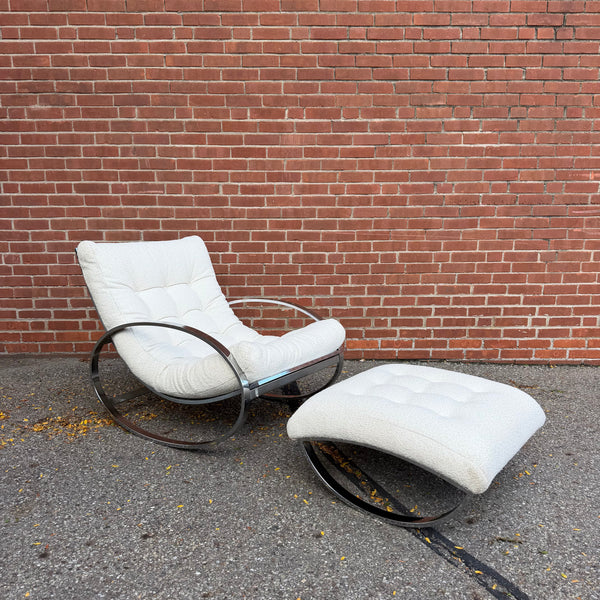 Vintage Renato Zevi for Selig “Ellipse” Rocking Lounge Chair and Ottoman, 1970s