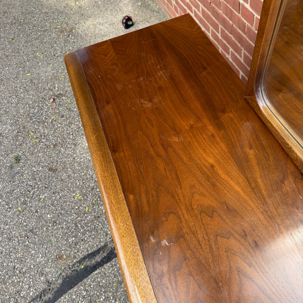 American of Martinsville Walnut Lowboy Dresser with Mirror