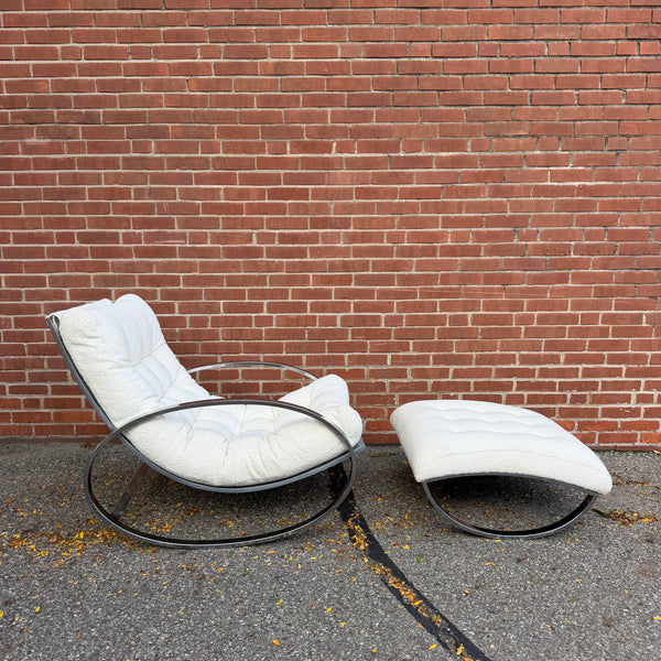 Vintage Renato Zevi for Selig “Ellipse” Rocking Lounge Chair and Ottoman, 1970s