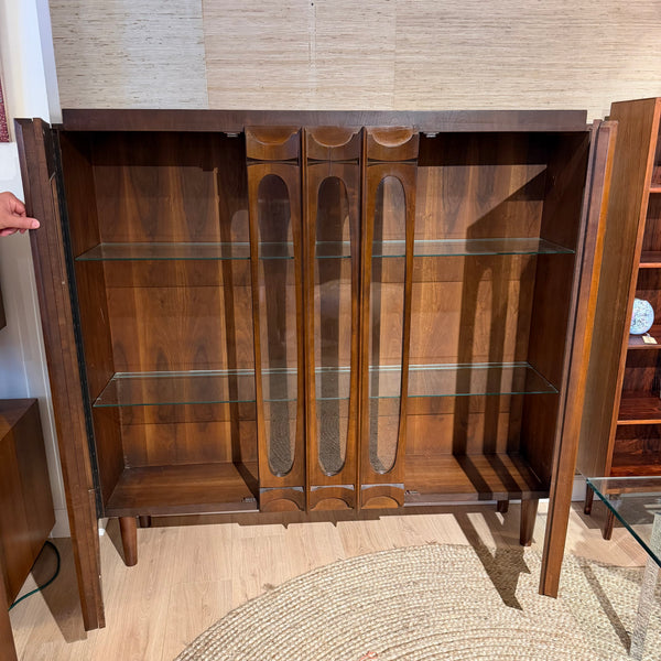 Vintage Tobago Brutalist Mid-Century Modern Walnut Display Cabinet on Custom Legs