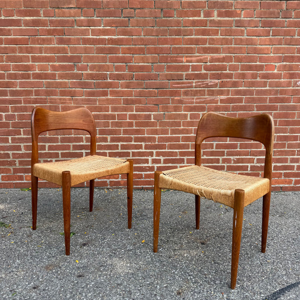 Pair of 1960s Arne Hovmand Olsen for Mogens Kold Teak Woven Side Chairs