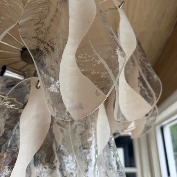 1970s Murano-Style Lucite and Chrome Waterfall Petal Chandelier