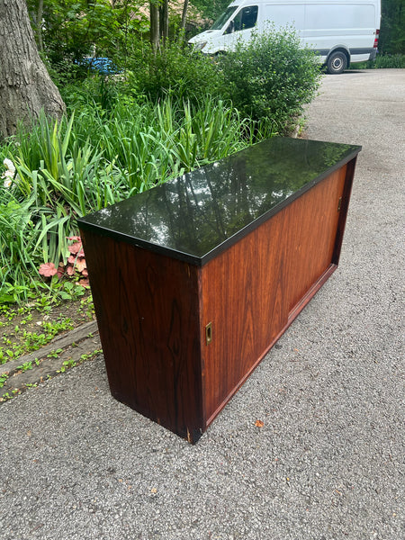 Mid-Century Modern Rosewood Cabinet with Black Stone