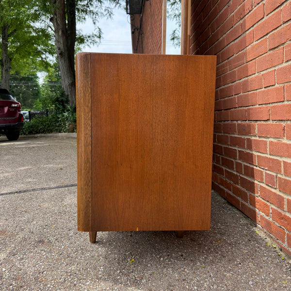 American of Martinsville Walnut Lowboy Dresser with Mirror