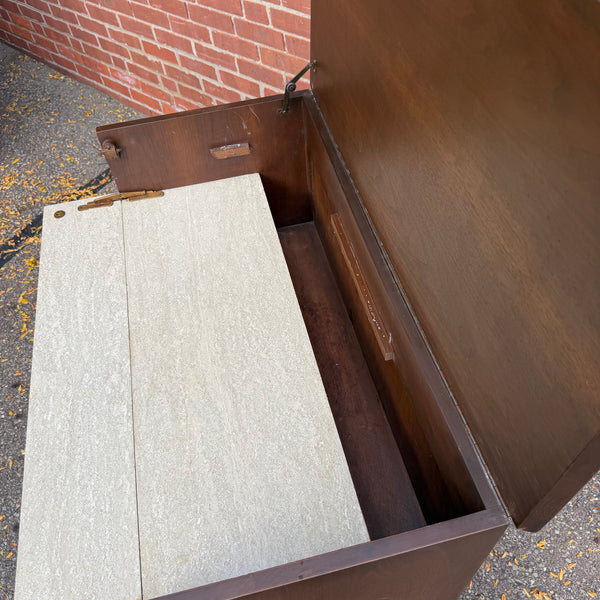 Vintage Mid-Century Modern Walnut Flip-Top Bar & Storage Cabinet on Casters