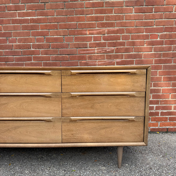 Mid-Century Modern Walnut 9-Drawer Lowboy Dresser with Mirror