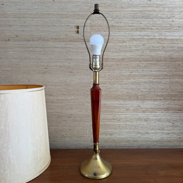 Mid Century Danish Modern Teak and Brass Table Lamp