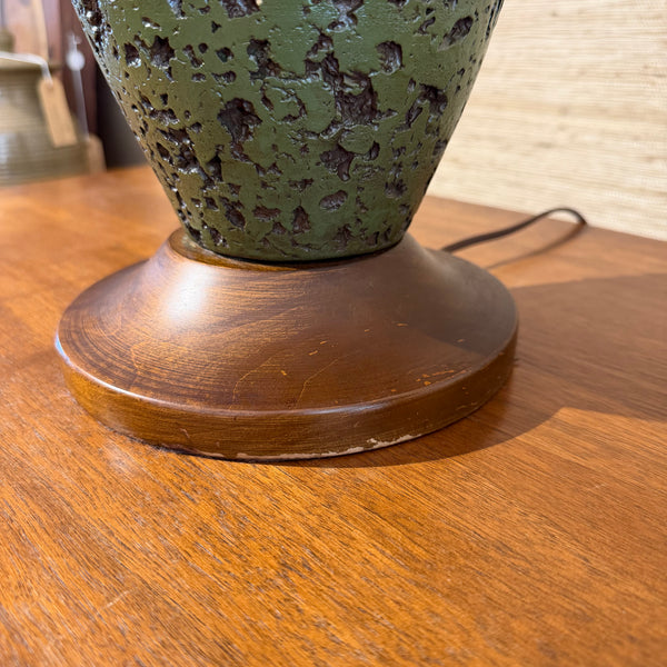Pair of Mid Century Modern Walnut and Ceramic Table Lamps with Original Shades