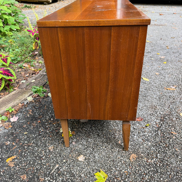 Pair of Vintage Mid-Century Modern Walnut Highboy & Lowboy Dressers with Sculpted Wood Pulls
