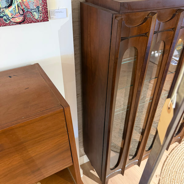 Vintage Tobago Brutalist Mid-Century Modern Walnut Display Cabinet on Custom Legs