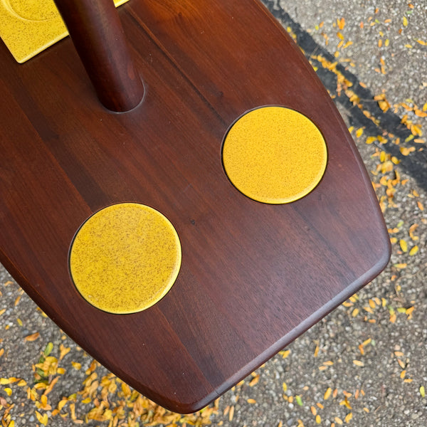 Vintage Mid-Century Modern Walnut Laurel-Style Floor Lamp Table with Ceramic Ashtray & Coasters