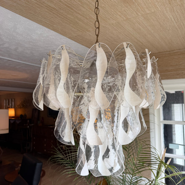 1970s Murano-Style Lucite and Chrome Waterfall Petal Chandelier