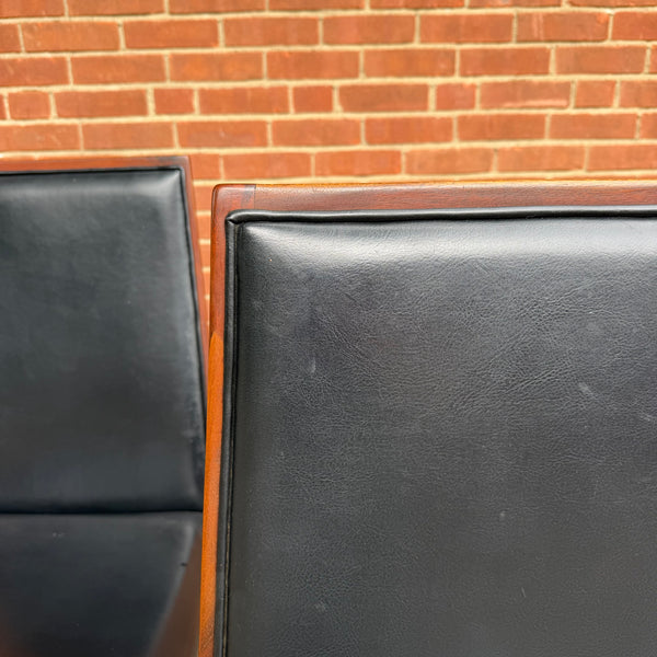 Set of 4 Vintage Dillingham Walnut & Black Leather Dining Chairs