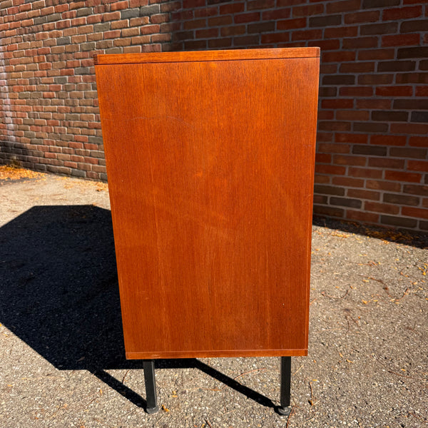 1960s Danish Modern NIPU Teak Tambour Door Storage Cabinet