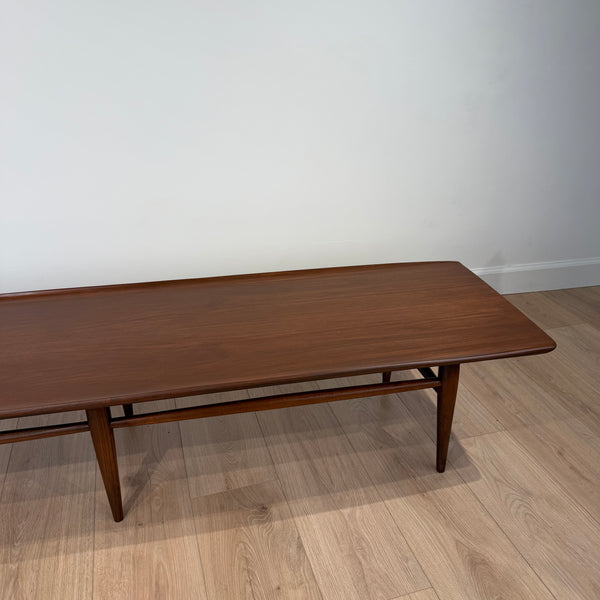 Long Mid-Century Basset Furniture Surfboard Walnut Coffee Table