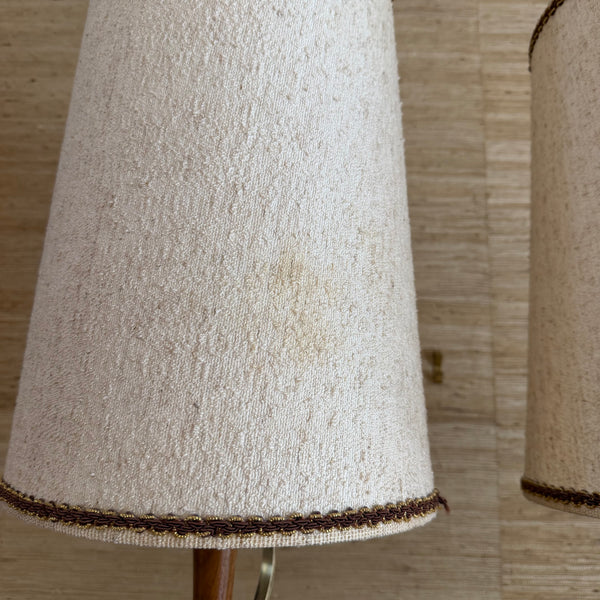Pair of Italian Alabaster and Teak Table Lamps Original Shades and Finials