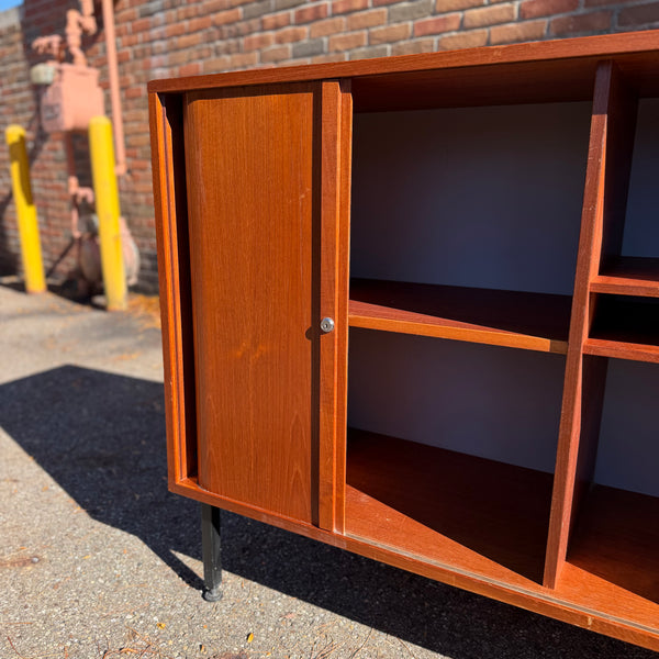 1960s Danish Modern NIPU Teak Tambour Door Storage Cabinet