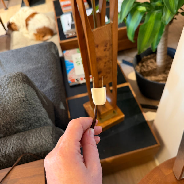 Mid Century Modern Modeline Walnut Enamel and Burlwood Table Lamp