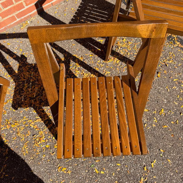 1960s Romanian Mid-Century Modern Walnut Drop-Leaf Hideaway Dining Table & 4 Folding Chairs