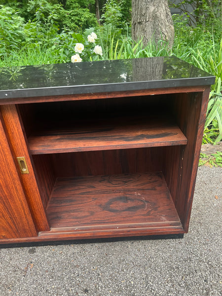Mid-Century Modern Rosewood Cabinet with Black Stone