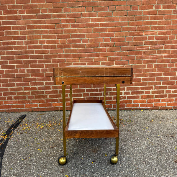 Vintage Salton Hotray Walnut & Brass Rolling Mid-Century Bar Serving Cart | Paul McCobb Style