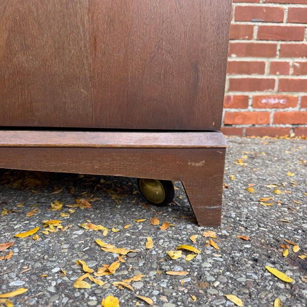 Vintage Mid-Century Modern Walnut Flip-Top Bar & Storage Cabinet on Casters