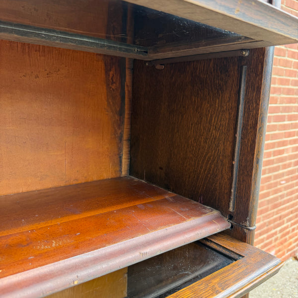 Antique Gunn Quarter Sawn Oak Five-Section Barrister Bookcase with Glass Doors