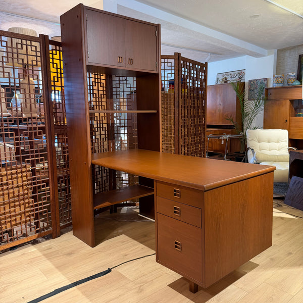 Mid-Century Modern Yugoslavian Teak Desk with Bookshelf