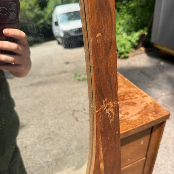 Mid Century Modern Broyhill Brasilia 9 Drawer Walnut Lowboy with Two Mirrors