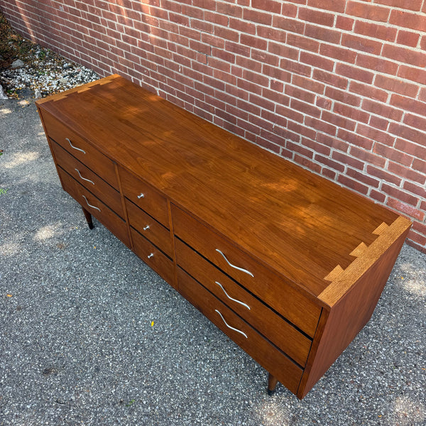 Lane Acclaim Walnut 9-Drawer Lowboy Dresser by Andre Bus for Lane Furniture
