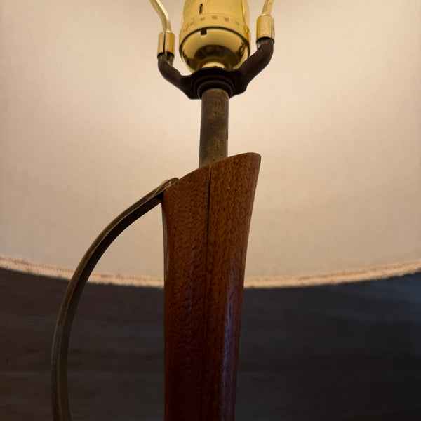 Pair of Italian Alabaster and Teak Table Lamps Original Shades and Finials