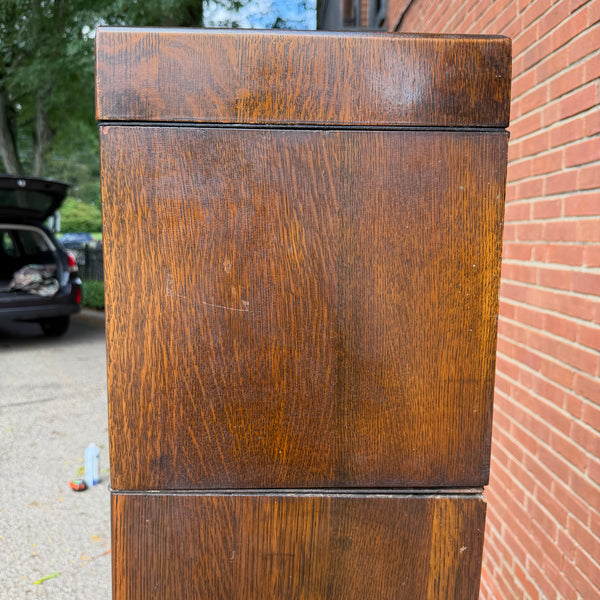 Antique Gunn Quarter Sawn Oak Five-Section Barrister Bookcase with Glass Doors