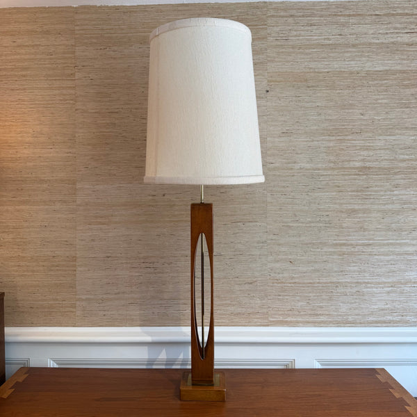 Mid Century Modern Modeline Walnut Enamel and Burlwood Table Lamp