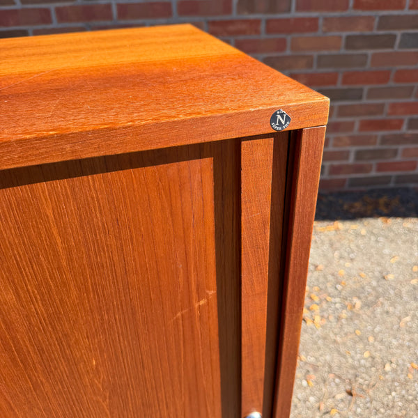 1960s Danish Modern NIPU Teak Tambour Door Storage Cabinet