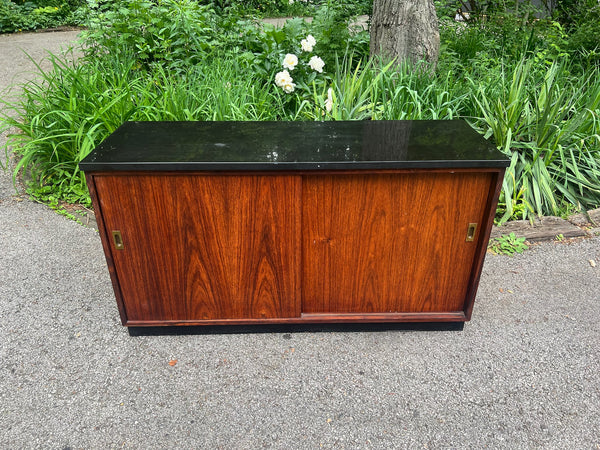 Mid-Century Modern Rosewood Cabinet with Black Stone