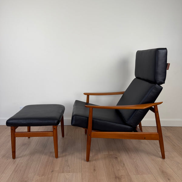 Arne Vodder for France and Son FD164 Reclining Teak Lounge Chair with Ottoman