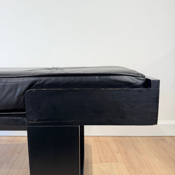 Columbian Leather and Ebonized Post Modern Bench
